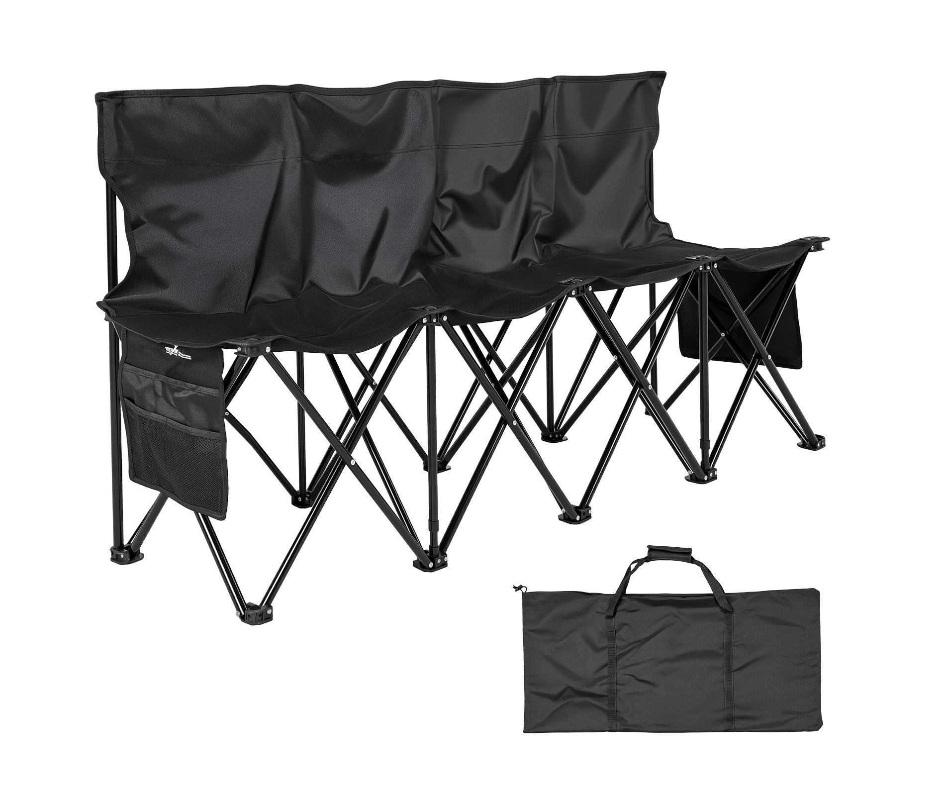 VEVOR Portable Folding Bench, 4 Seat Foldable Soccer Bench with Side Pockets and Carrying Bag, Lightweight Sideline Seating with Back Rest, Black