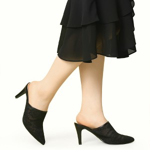 Allegra K Women's Lace Mesh Floral Embroidered Stiletto Heels Slide Mules - 1 of 4