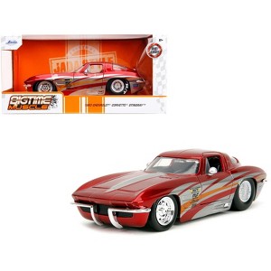 1963 Chevrolet Corvette Stingray Red Metallic with Silver Graphics "Bigtime Muscle" Series 1/24 Diecast Model Car by Jada - 1 of 4