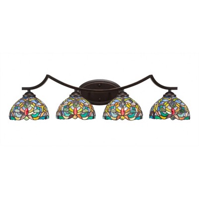 Toltec Lighting Zilo 4 - Light Vanity in  Dark Granite with 7" Kaleidoscope Art Glass Shade