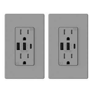 ELEGRP 30-Watt 15 Amp 3-Port Type C and Dual Type A USB Duplex USB Wall Outlet, Wall Plate Included, Ivory (2-Pack) - 1 of 1