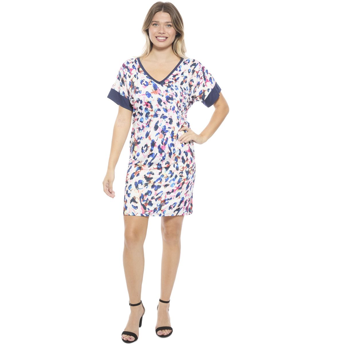 Womens Abstract Short Sleeve Knee Length T-Shirt Dress - 24seven Comfort Apparel™