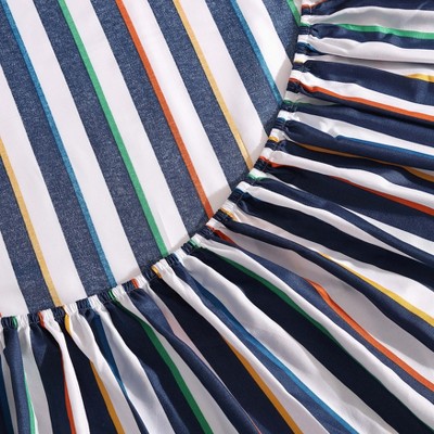 Blue Striped Polyester Microfiber Queen Sheet Set