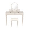 Luxury Vanity Desk with Round Mirror and 4 Drawers,Modern Makeup Dressing Table Set with Upholstered Stool-The Pop Home - 3 of 4