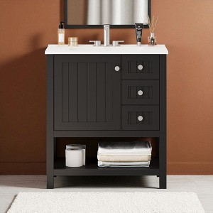 30" Transitional Bathroom Vanity Cabinet with Ceramic Sink, Soft Close Door, 2 Drawers & Open Storage, Freestanding Vanity - 1 of 4