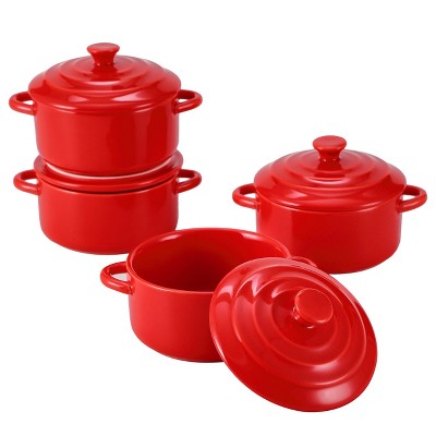 RED Ceramic Enamel Mini Dutch Oven Cocotte Ramekin Baking Dish SWISS PRO