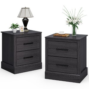 Tangkula Set of 2 Drawer Nightstand Bedside Table Compact Sofa End Table Oak Dark Grey - 1 of 4