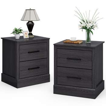 Tangkula Set of 2 Drawer Nightstand Bedside Table Compact Sofa End Table Oak Dark Grey