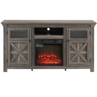 Vynxaria 60" Gray Farmhouse TV Center with Fireplace and Ample Storage