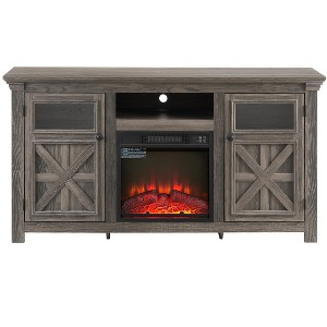 Vynxaria 60" Gray Farmhouse TV Center with Fireplace and Ample Storage - 1 of 4
