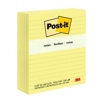 3M Post-it Lined Original Notes, 3 x 5 Inches, Canary Yellow, Pack of 12