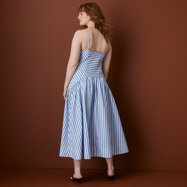 Vestido midi sin mangas de rayas con talle bajo para mujer - Rosie Assoulin x Target azul 2