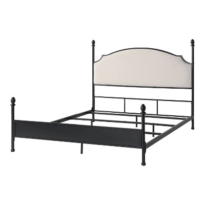 HOMES: Inside + Out Sweepwind Transitional Boucle Four Poster Panel Bed Beige/Gunmetal