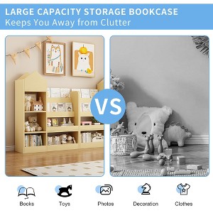 Vynxaria Wood Kids Bookshelf: Toy Storage Organizer with 6 Compartments & 2 Baskets, Multi-Shelf Unit for Books and Toys - 1 of 4