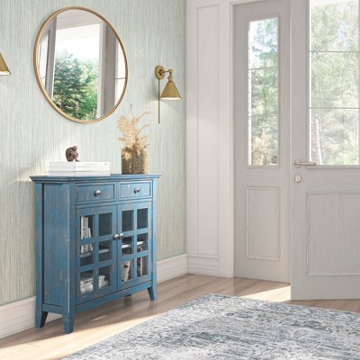 ORRD  Entryway Storage Cabinet Distressed Coastal Blue - 36" Cabinet with Glass Doors & Drawers