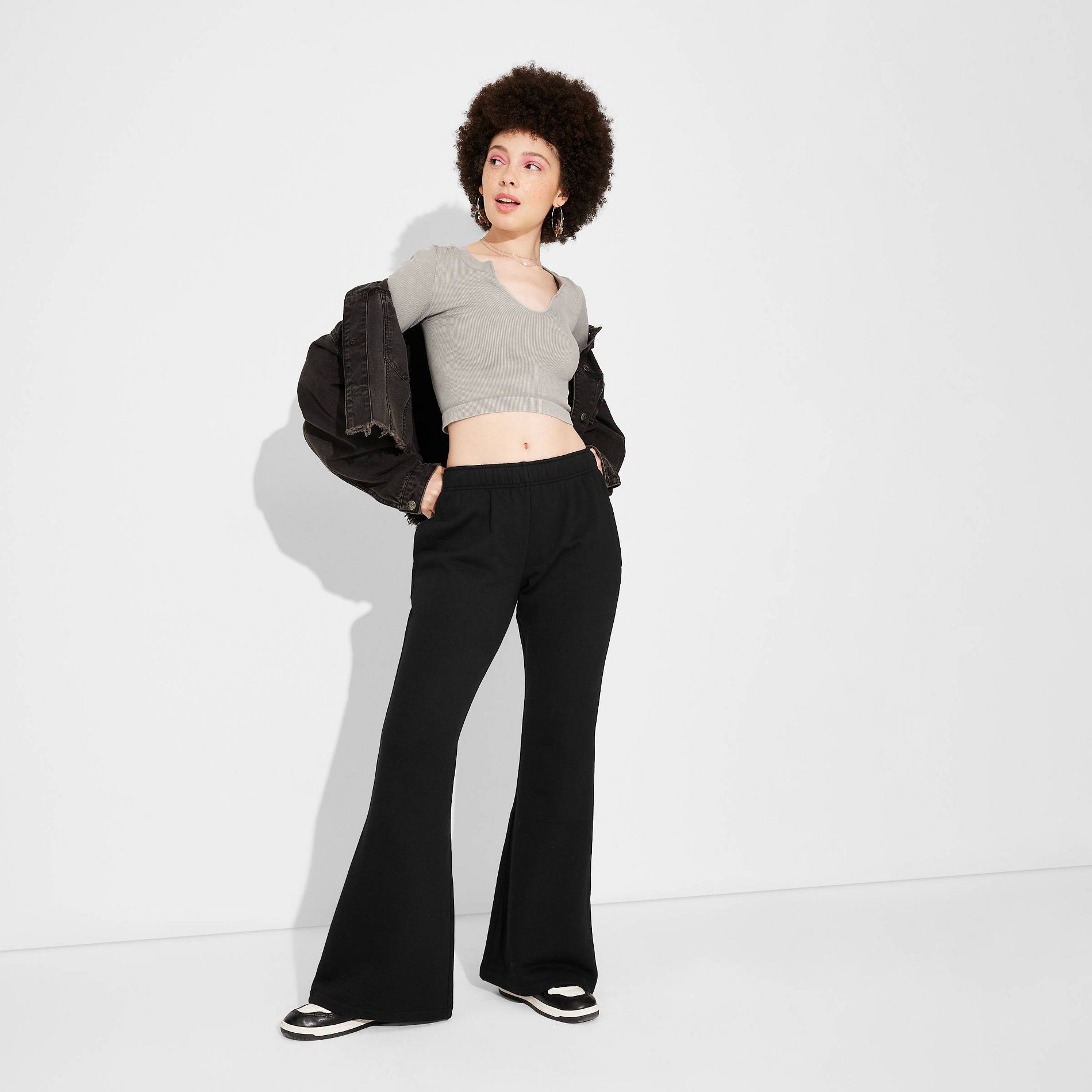 Women's High-Rise Flare Sweatpants - Wild Fable™ Black XXS: Heavyweight Fleece, Relaxed Fit, Side Pocket, 31" Inseam