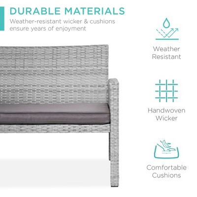 Gray 4-Piece Outdoor Wicker Patio Conversation Set with Cushions and Glass Table