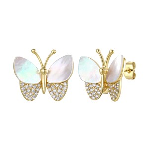 Guili Shimmering Butterfly Stud Earrings in 14k Gold Plating with Mother of Pearl & Sparkling Cubic Zirconia, A Delicate Symbol of Grace - 1 of 2