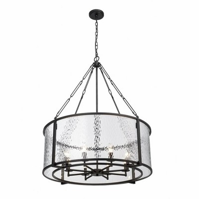 Barrington Industrial Matte Black Steel 8-Light Chandelier with Clear Waterglass