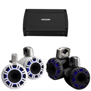 Kicker Marine 4 Ch Amp W/ 6.5" & 8" LED KMXL Charcoal Tower Speaker Audio Upgrade ( 48KXMA500.4,51KMTCXL65,  51KMTCXL8W) - 1 of 4