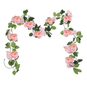 Unique Bargains Artificial Flowers Hanging Vine Rose Vine Garland 90.6" Pink 2 Pcs - 1 of 4