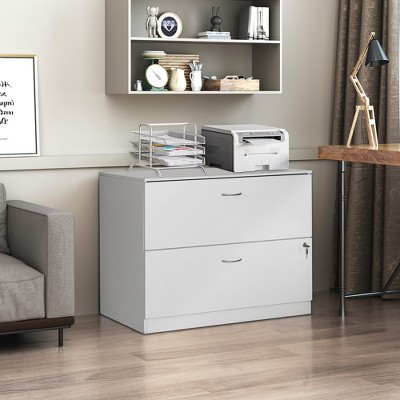 30-Inch White Wooden Lateral File Cabinet with Lockable Drawer