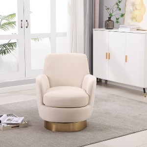TIRAMISUBEST Swivel Barrel Chair, Accent Armchair with Gold Stainless Steel Base, Comfy Round Reading Chair for Living Room, Bedroom (Beige) - 1 of 4