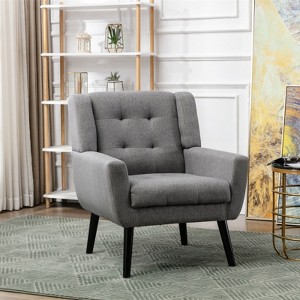RISOKEYS Midcentury Modern Accent Chair - Comfortable Tufted Fabric Armchair with Sturdy Wood Legs,Adjustable Feet for Living Room,Office - 1 of 4