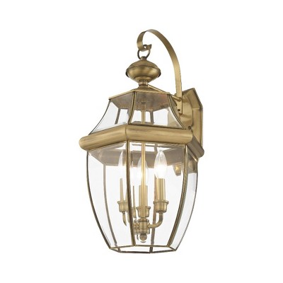 Antique Brass 3-Light Outdoor Wall Lantern with Clear Glass