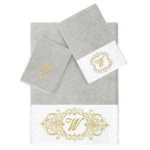 Linum Home Textiles 100% Turkish Cotton MONICA Gold Thread 3PC Embellished Towel Set - 1 of 4