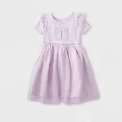 Toddler Girls' Adaptive Short Sleeve Knit Tulle Dress - Cat & Jack™ Soft Violet