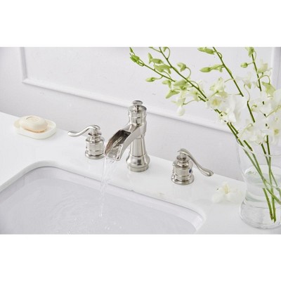 Brushed Nickel 8-Inch Widespread Waterfall Bathroom Faucet