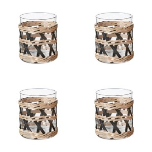 TAG Island Collection Clear Glass DOF Old Fashion Glass Drinkware with Black and Natural Cattail Braided Sleeve 12.5 oz. Set 4 - 1 of 3