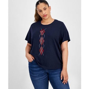 Tommy Hilfiger Womens Embroidered Embellished T-Shirt - 1 of 1