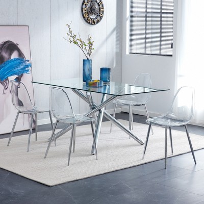 Syemin Modern Dining Chair Set of 4, High Back Armless Dining Chairs for Kitchen, Living Room, Silver, 17.32"*18.11"*32.67"