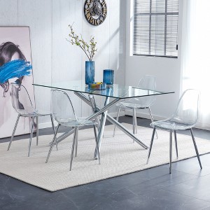 Syemin Modern Dining Chair Set of 4, High Back Armless Dining Chairs for Kitchen, Living Room, Silver, 17.32"*18.11"*32.67" - 1 of 4