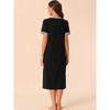 cheibear Women's V Neck Short Sleeves with Pockets Slit Long Nightgown - 3 of 4