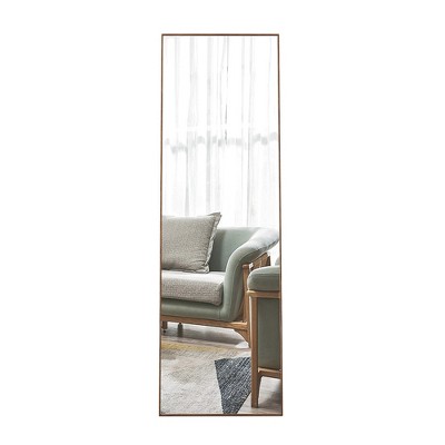 Infurnic Full Length Mirrors Wall Mirror with Stand Aluminum Alloy Thin Frame for Living Room, Clothing Shop, Corridor Decor, Beige, 19"*0.79"*63"