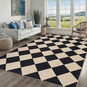 Washable Easy Jute Area Rugs for Living Room Bedroom Modern Geometric Checkered Indoor Outdoor Rug - 1 of 4