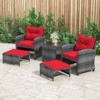 Tangkula 5-Piece Outdoor PE Rattan Conversation Set Wicker Patio Furniture Set with Cushion Ottoman & Coffee Table Red - 3 of 4