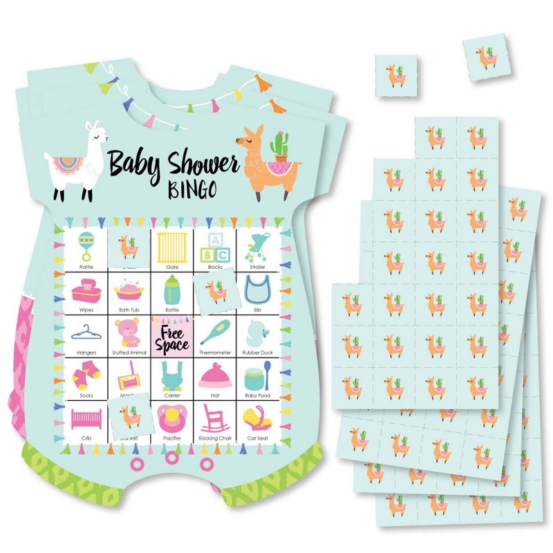 Big Dot of Happiness Whole Llama Fun - Picture Bingo Cards and Markers - Llama Fiesta Baby Shower Shaped Bingo Game - Set of 18, 1 of 7