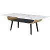 Landon 47inCoffee Table with Glass White Marble Texture Top and Bent Wood Design - 2 of 4