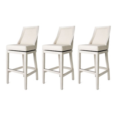 Maven Lane Vienna 31 Inch Tall Bar Height Rotating High Back Barstool In White Oak Finish With Natural Color Fabric Upholstered Seat Set Of 3 Target