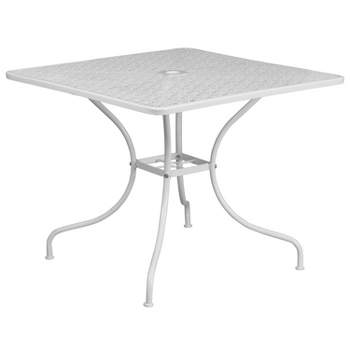 Emma and Oliver Commercial Grade 35.5" Indoor-Outdoor Steel Patio Table with Umbrella Hole