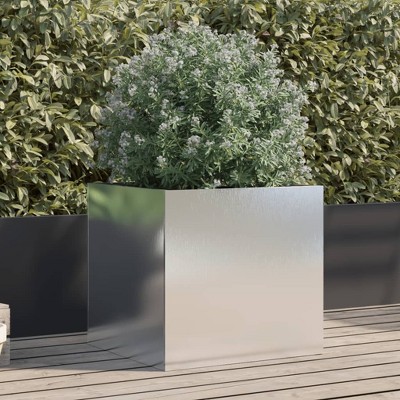 vidaXL Stainless Steel Planter - Silver Rectangular Garden Container 19.3"x18.5"x18.1" for Outdoor/Indoor, Balcony, and Patio Decor