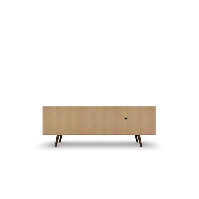 White and Rustic Brown Mid-Century Modern TV Stand with Cabinet