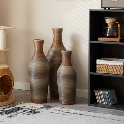 VisioGear Floor Vases, 3-Piece Home Decoration Vases with High Independent Flower Racks for Living Room, Brown & Gray, 5.91"*5.91"*28.35"