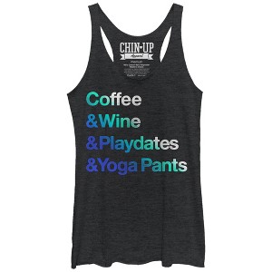 Women's CHIN UP Coffee Wine Playdates Yoga Pants Racerback Tank Top - 1 of 3