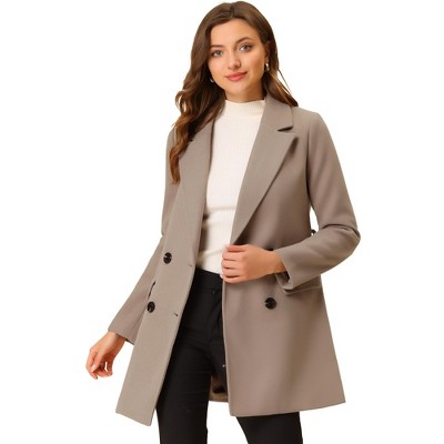 INSPIRE CHIC Women's Notch Lapel Double Breasted Belted Mid Long Outwear Winter Coat