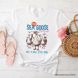 Cool Summer Sea Goose Certified T-Shirt, Funny Retro White and Natural Tee for Beach Lovers| OrnamentallyYou - 1 of 4